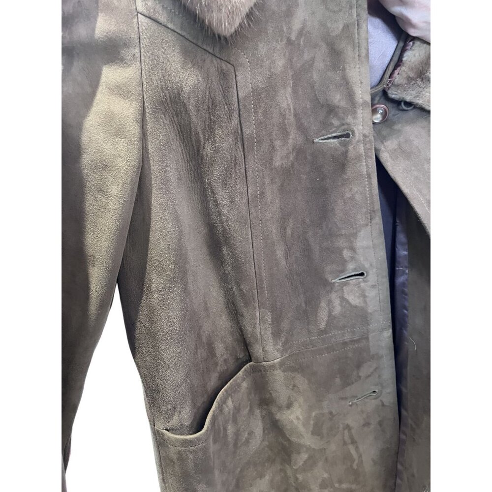 1960s Vintage Suede Coat With Mink Fur Collar Moonglow Buttons Satin Lining M - Picture 13 of 13